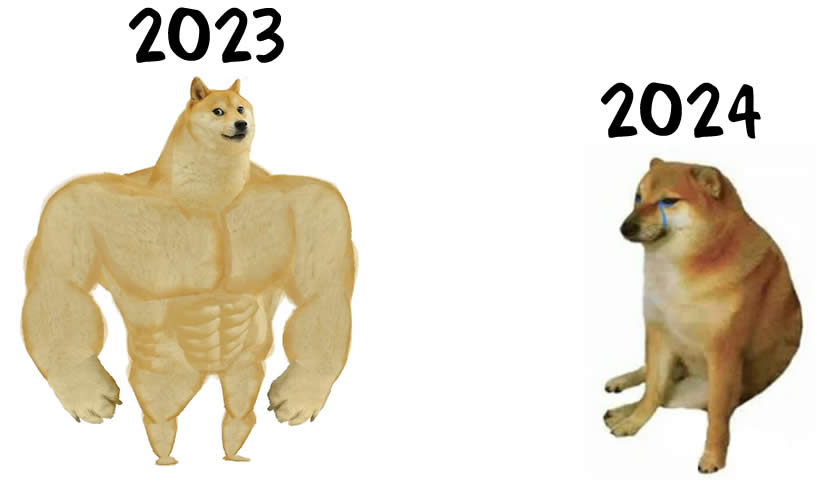 image drôle de doge avec comparaison de la nouvelle année 2024