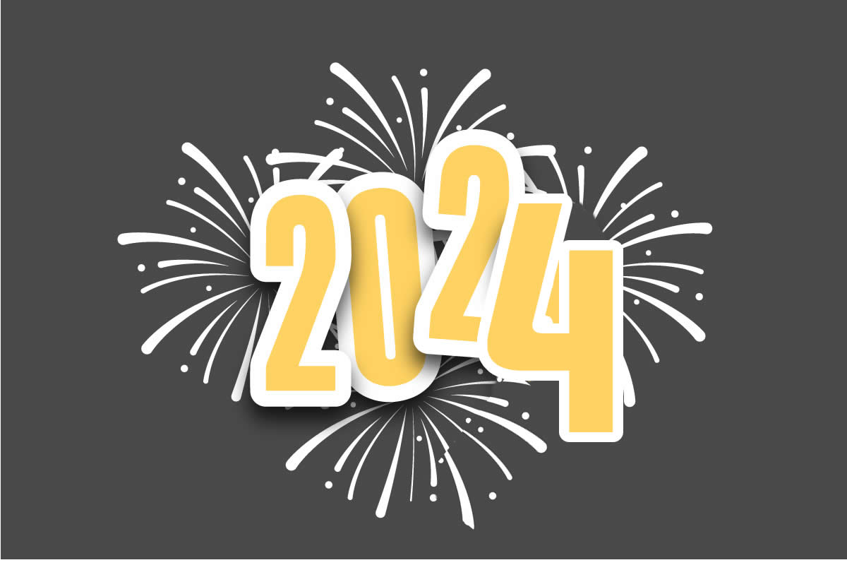 jeux pyrotechniques décorent l'image pour la nouvelle année avec le numéro 2024