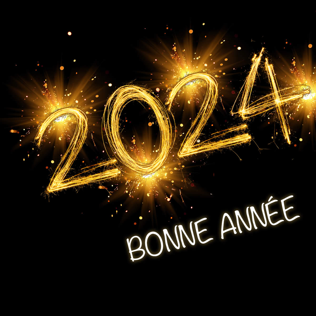 image avec des numéros 2024 lumineux pendant les célébrations du Nouvel An
